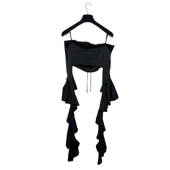 Ellery Black High Noon Frill Sleeve Crop Top Off The Shouder Size 6 AU 2 US - Picture 3 of 7